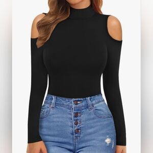 MANGOPOP Cold Shoulder Bodysuit Black Size Large NWT